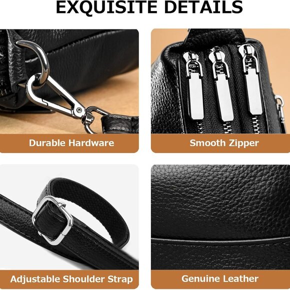 Medium Genuine Leather Handbag, Adjustable Crossbody Purse for Daily Essentials - Picture 6 of 8